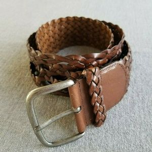 Women's XXL Brown Braided Woven Leather Wide Belt
